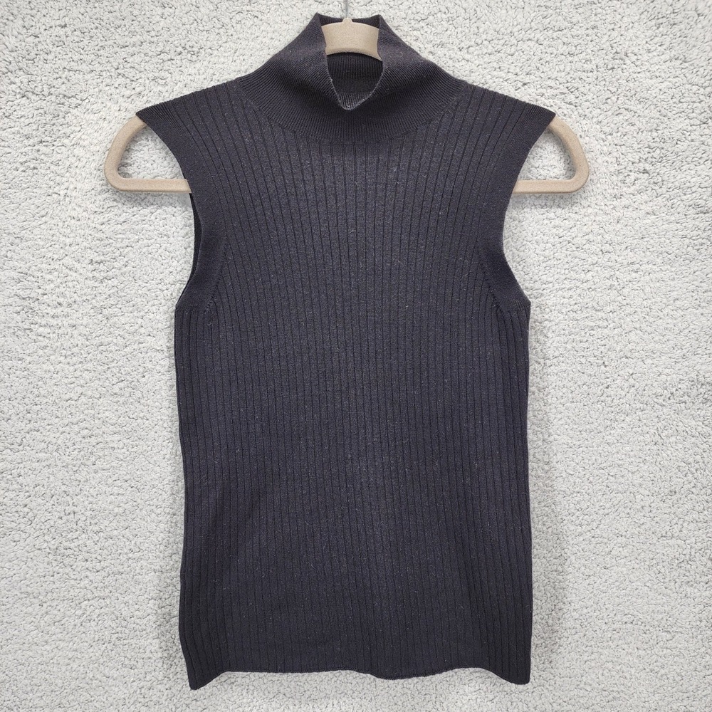 Everlane Women's Size Small Black Ribbed Mockneck Sleeveless Sweater Top Minimal
